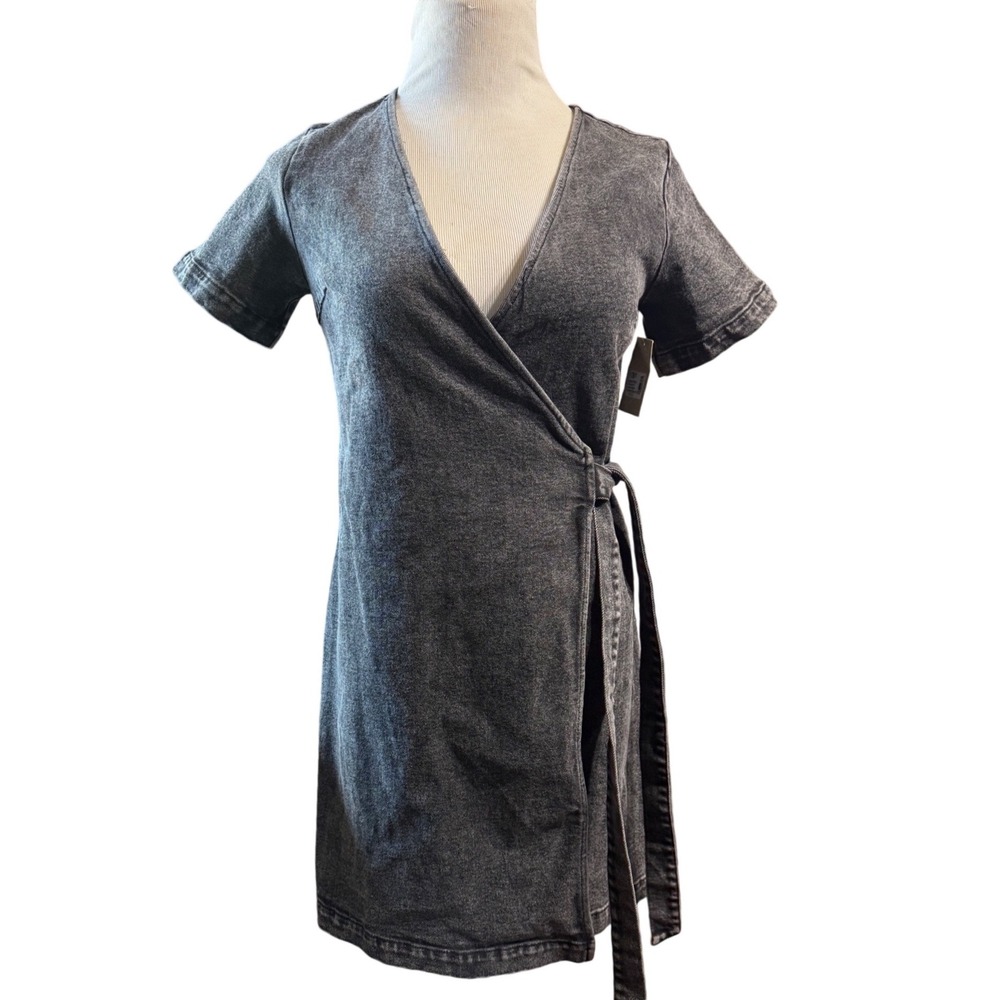 Sadie & Sage Wrap Dress Womens XS Acid Wash Denim Grey AG4801 NWT